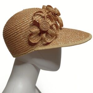Woven Floral Bow Appliqués Straw Sun Hat Womens Cottagecore Beach Resort Picnic